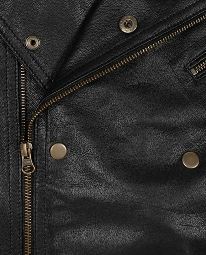 Men's Black Biker Asymmetrical Leather Jacket