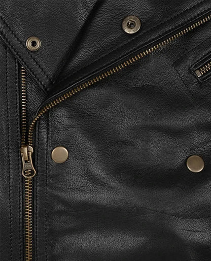 Men's Black Biker Asymmetrical Leather Jacket