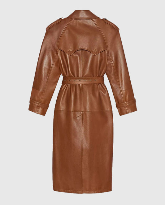 Women's Ivy Leather Brown Long Coat