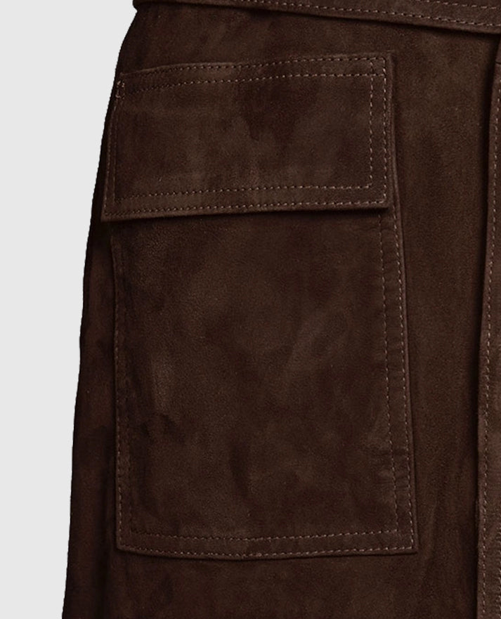 Women's Long Alpine Suede Leather Dark Brown Coat