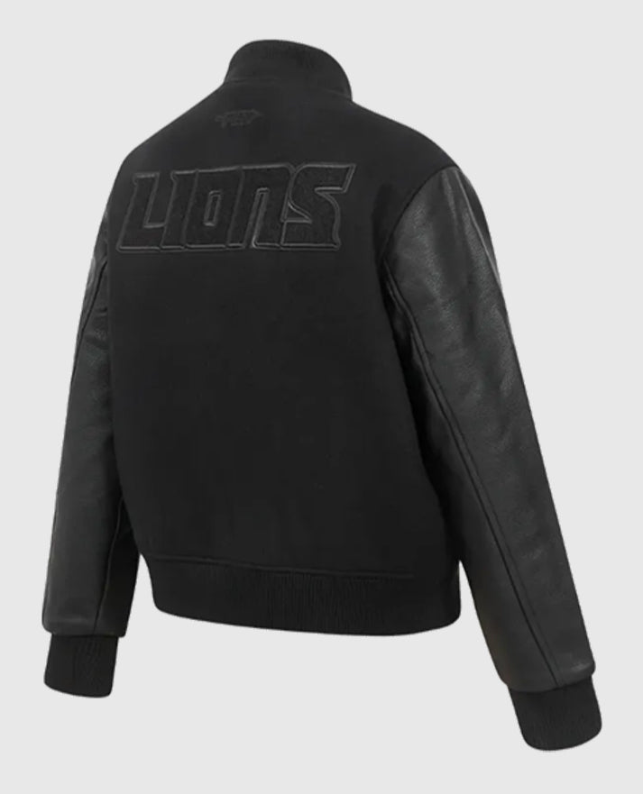 Detroit Lions Triple Black Varsity Wool/Leather Jacket
