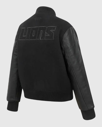 Detroit Lions Triple Black Varsity Wool/Leather Jacket
