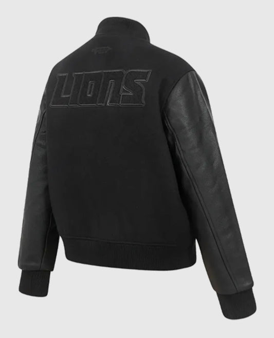 Detroit Lions Triple Black Varsity Wool/Leather Jacket