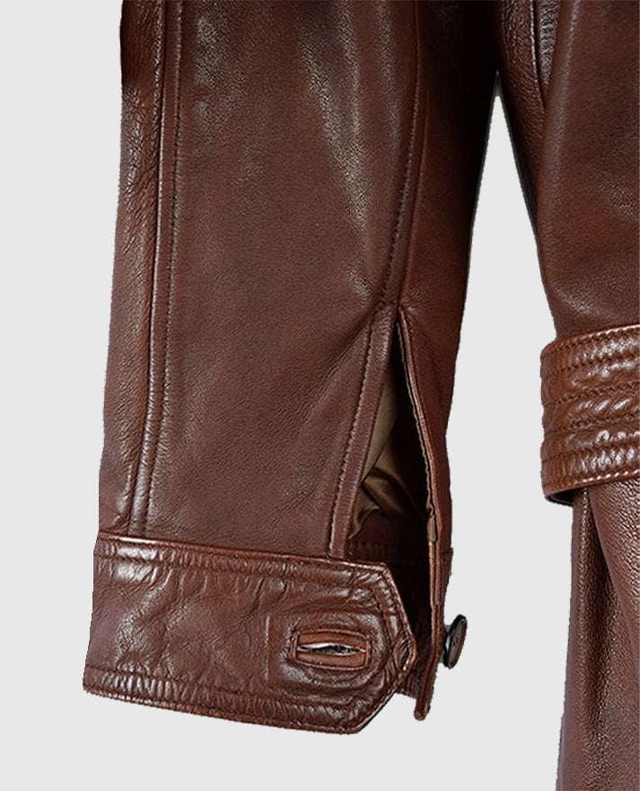 Women's Leather Spanish Brown Long Coat