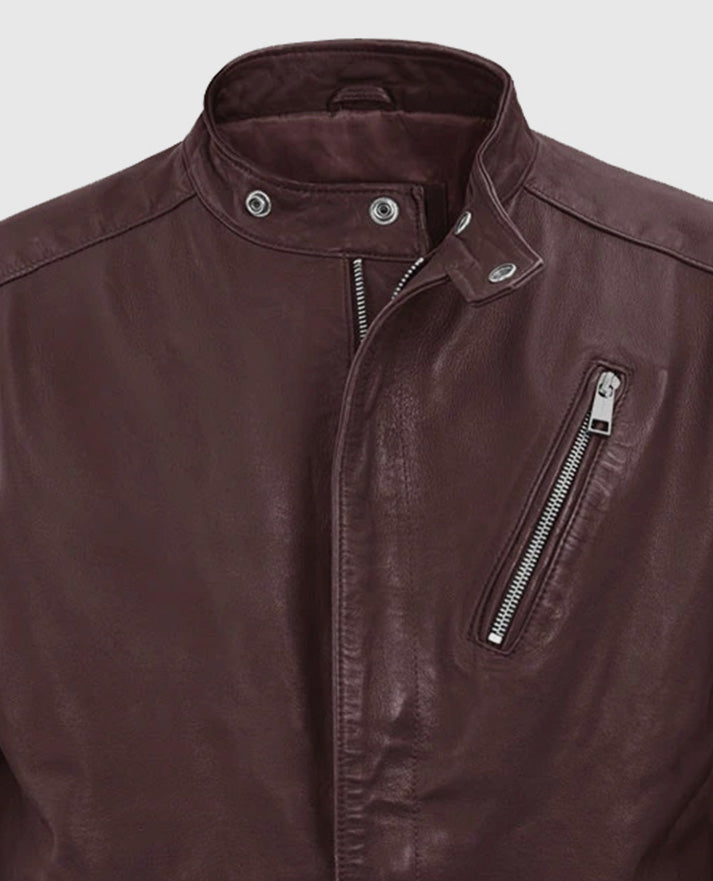 Men’s Biker Motorad Burgundy Leather Jacket