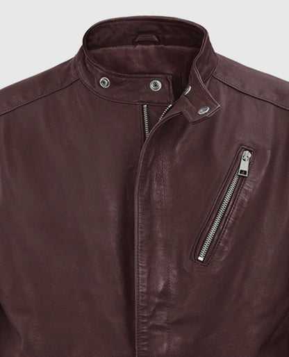 Men’s Biker Motorad Burgundy Leather Jacket