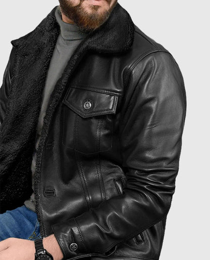 Men's Sherpa Leather Black Jacket