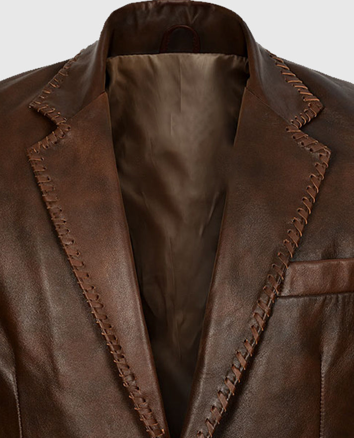Men's Medieval Leather Blazer in Spanish Brown