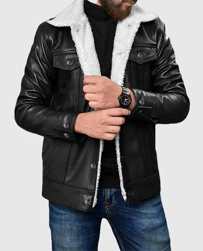 Men's Sherpa Leather Black Jacket