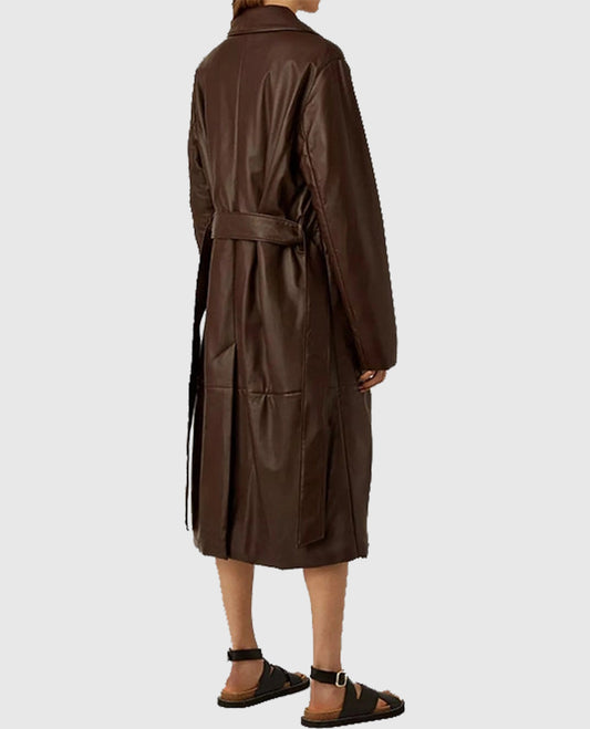 Women's Long Vintage 90's Leather Coat
