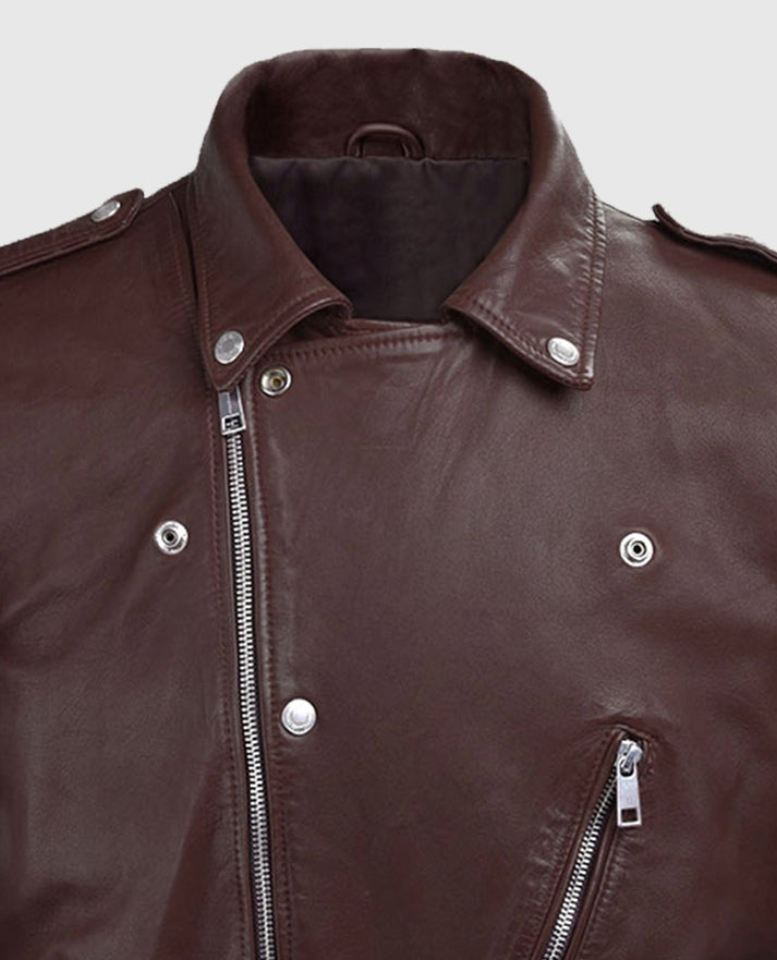 Men's Burgundy Beast Leather Biker Jacket