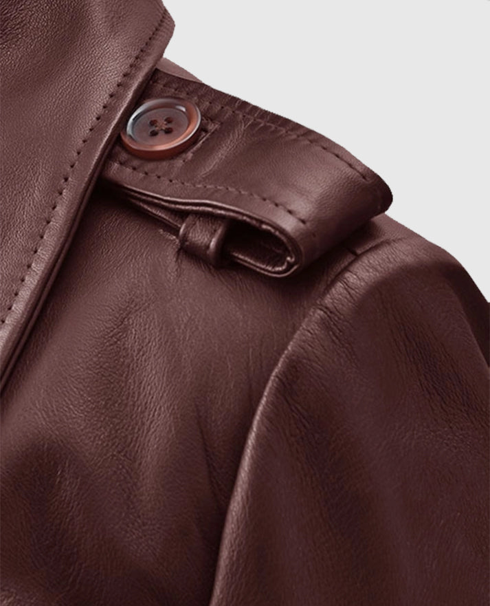 Women's Soft Wax Halcon Maroon Leather Trench Coat