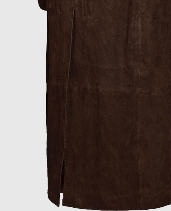 Women's Long Alpine Suede Leather Dark Brown Coat