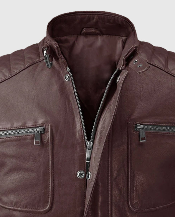Men's Moto Firefly Burgundy Leather Jacket