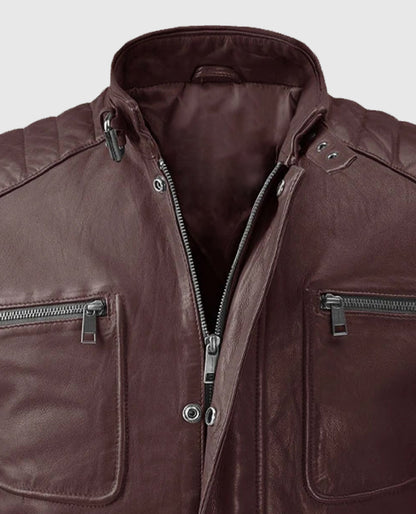 Men's Moto Firefly Burgundy Leather Jacket