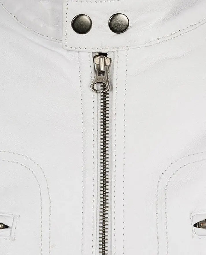 Men's White Motorcycle leather Jacket