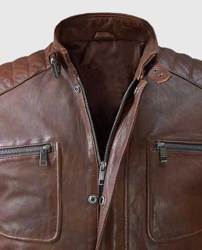 Men's Biker Spanish Brown Firefly Leather Jacket