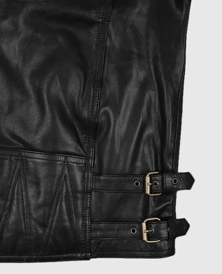 Men's Black Biker Asymmetrical Leather Jacket