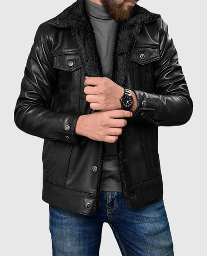 Men's Sherpa Leather Black Jacket
