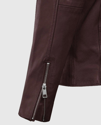 Men’s Biker Motorad Burgundy Leather Jacket