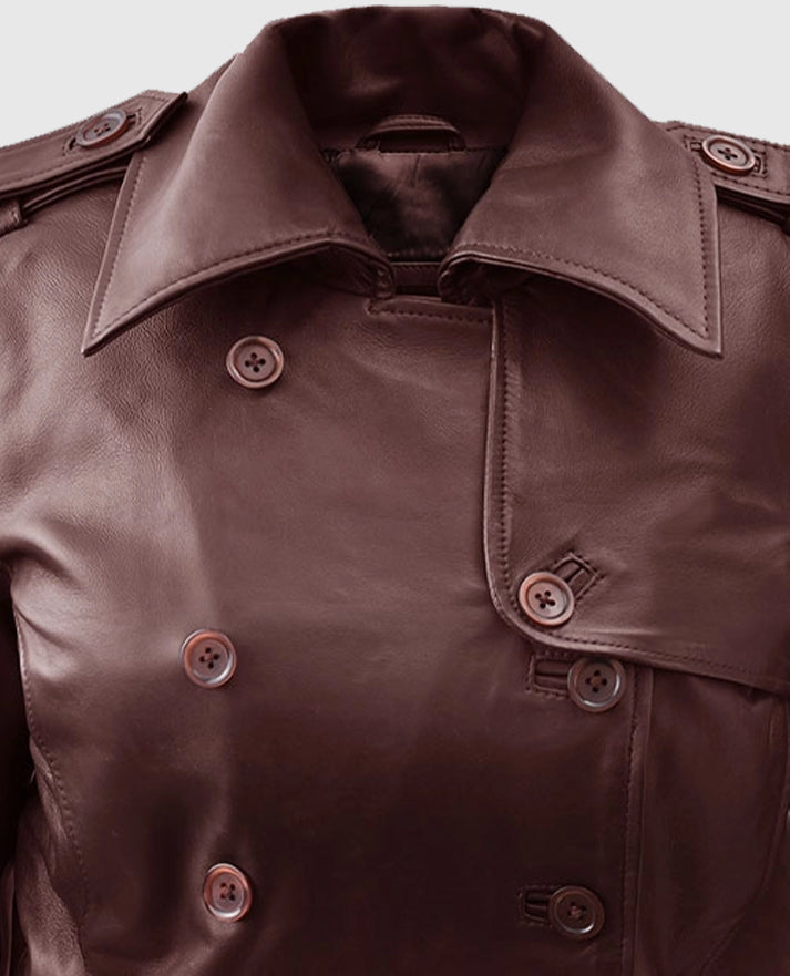 Women's Soft Wax Halcon Maroon Leather Trench Coat