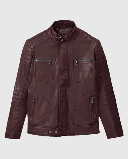 Men's Moto Firefly Burgundy Leather Jacket