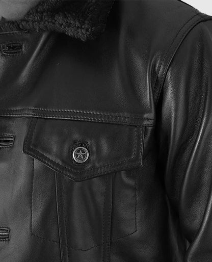 Men's Sherpa Leather Black Jacket