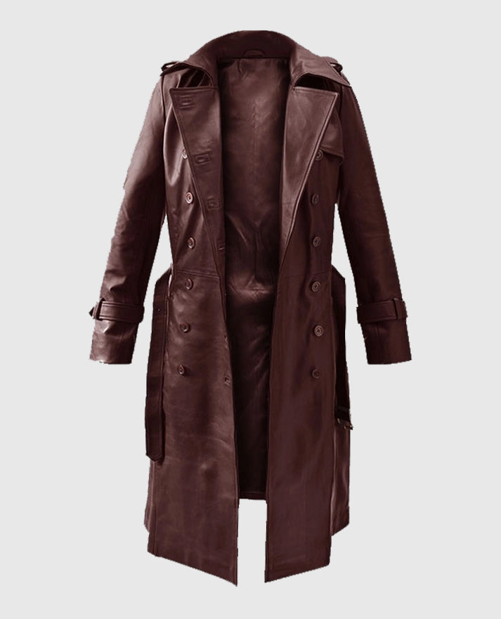Women's Soft Wax Halcon Maroon Leather Trench Coat