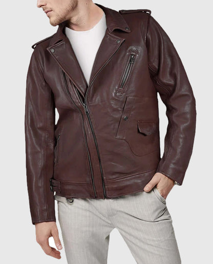Men’s Burgundy Falcon Rider Leather Jacket