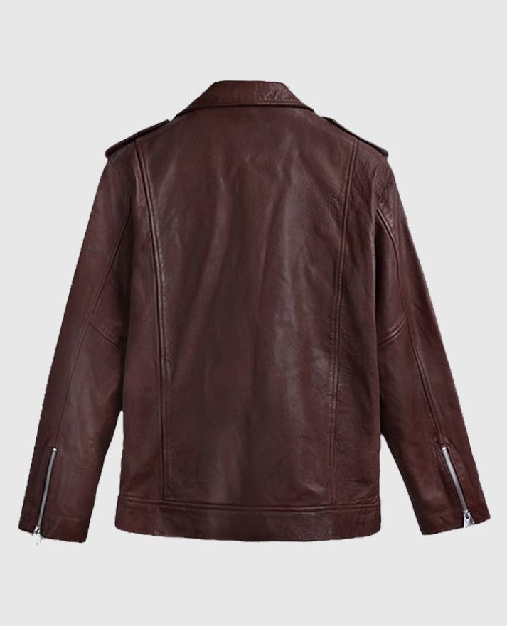 Men's Burgundy Beast Leather Biker Jacket
