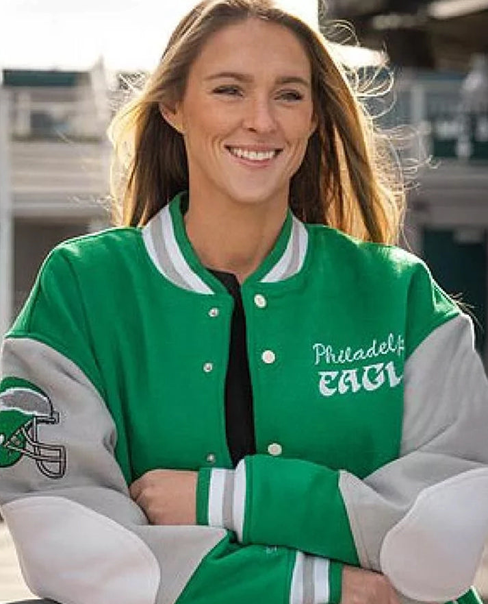 Kylie Kelce 90s Eagles Varsity Jacket for Men and Women