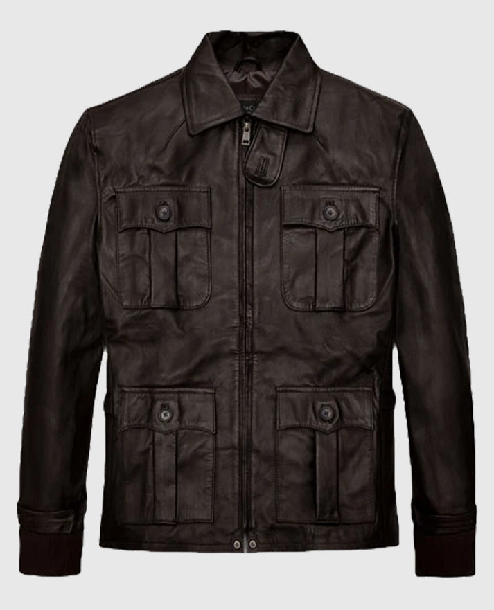 Aaron Eckhart Brown Leather Jacket