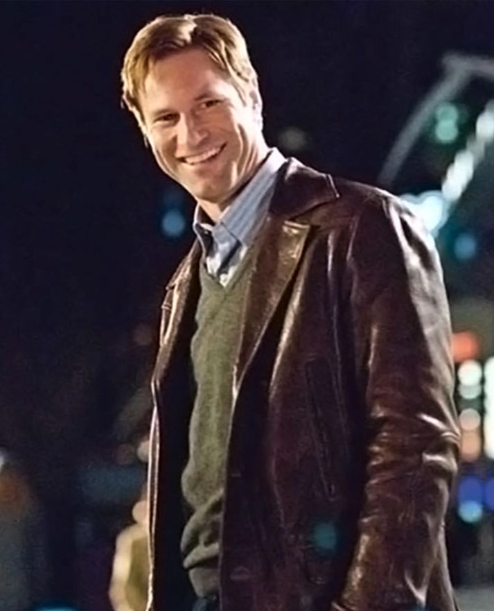 Aaron Eckhart Love Happens Leather Brown Long Coat