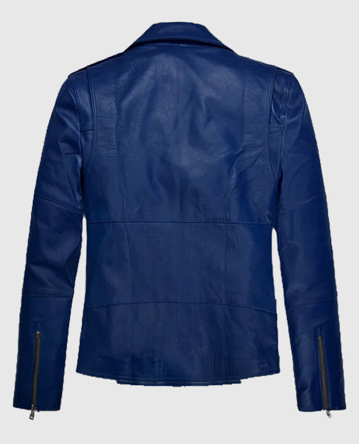 Antonio Banderas Leather Blue Biker Jacket
