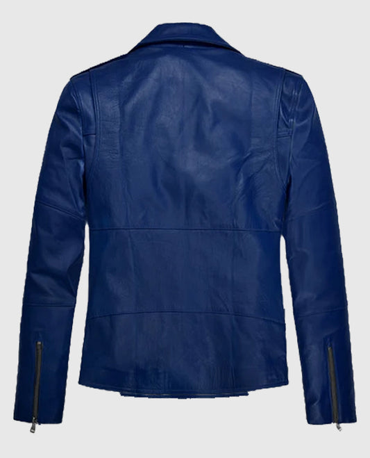 Antonio Banderas Leather Blue Biker Jacket