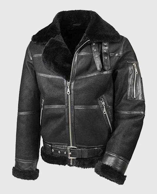 Aviator B16 Sheepskin Black Shearling Jacket For Men