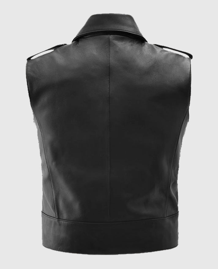 Biker Leather Vest with Buckled Strap For Men