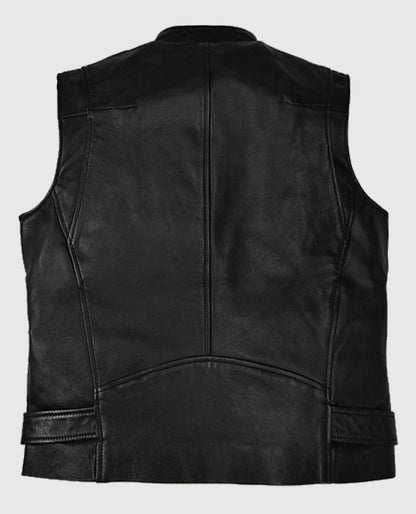Black Belted Biker Vest with White Highlights For Men