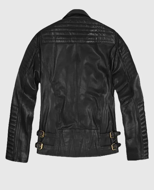 Black Biker Asymmetrical Leather Jacket For Men