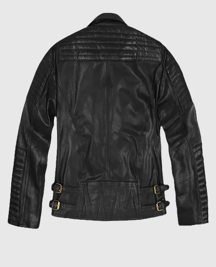 Black Biker Asymmetrical Leather Jacket For Men