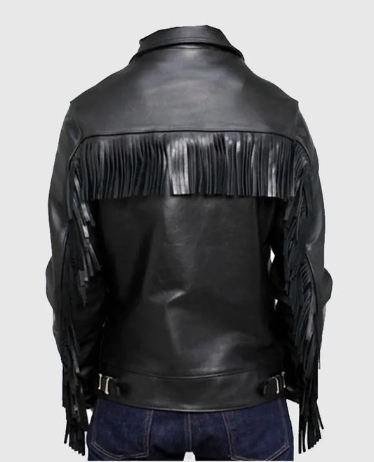 Black Fringe Leather Jacket For Men