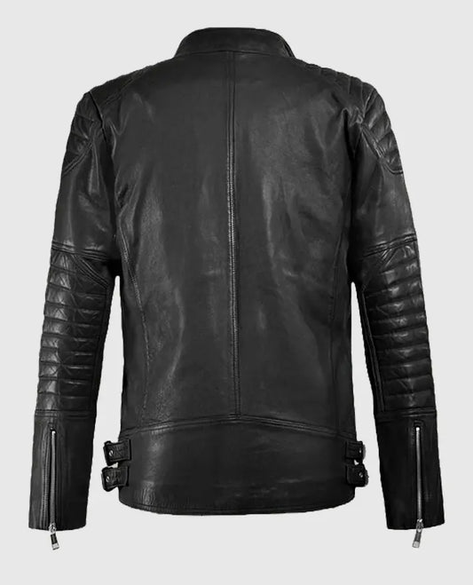 Black Shotgun Moto Leather Jacket For Men