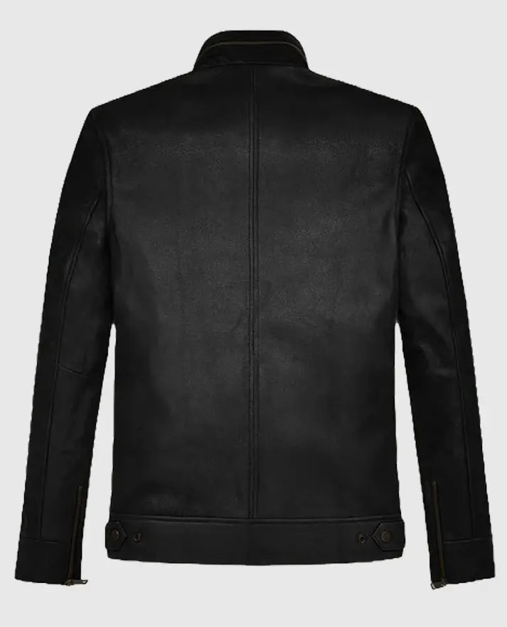 Black Tactical Field Leather Jacket For Men