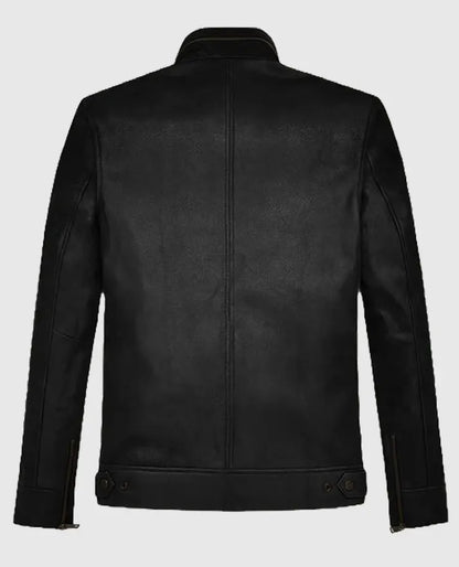 Black Tactical Field Leather Jacket For Men