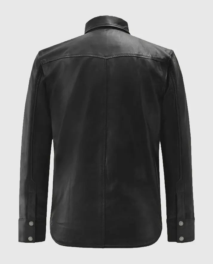 Black Trucker Leather Jacket For Men