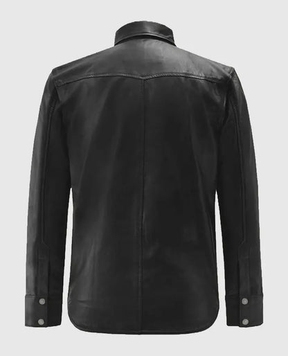 Black Trucker Leather Jacket For Men