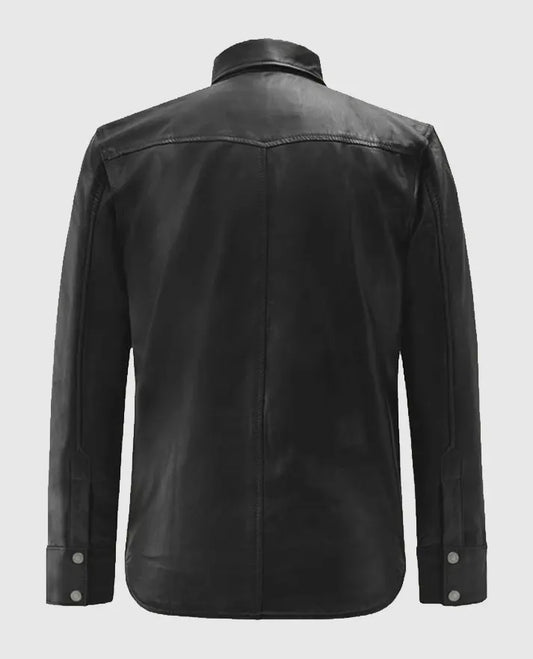 Black Trucker Leather Jacket For Men