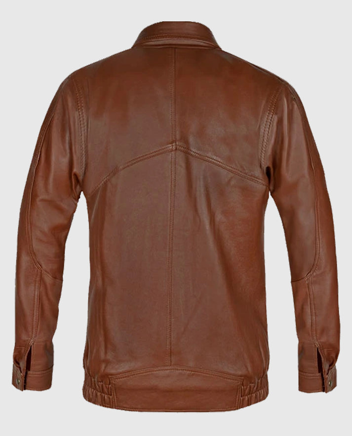 Brown Aviator Bomber Leather Jacket For Men