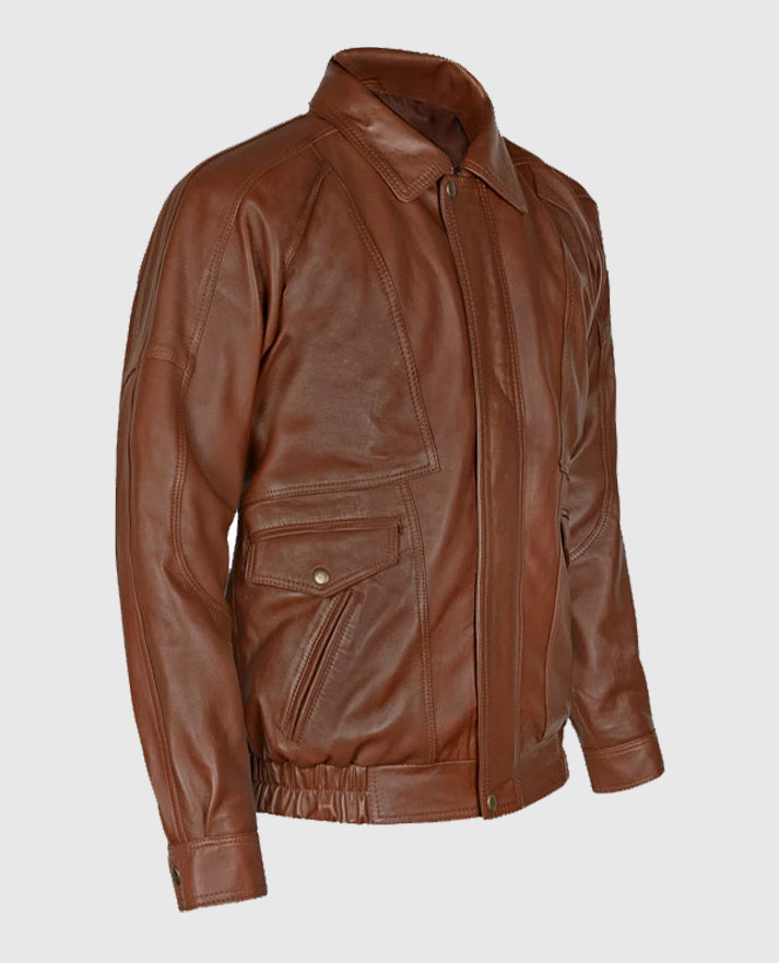 Brown Aviator Leather Bomber Jacket For Men