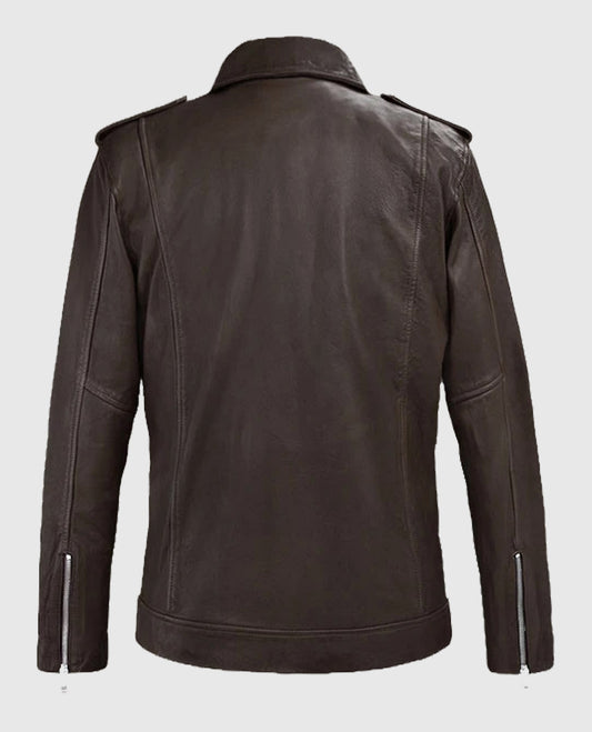 Brown Beast Leather Biker Jacket For Men